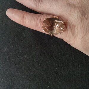 Solid 10K gold ring with smokey pink/peach stone size 7.5